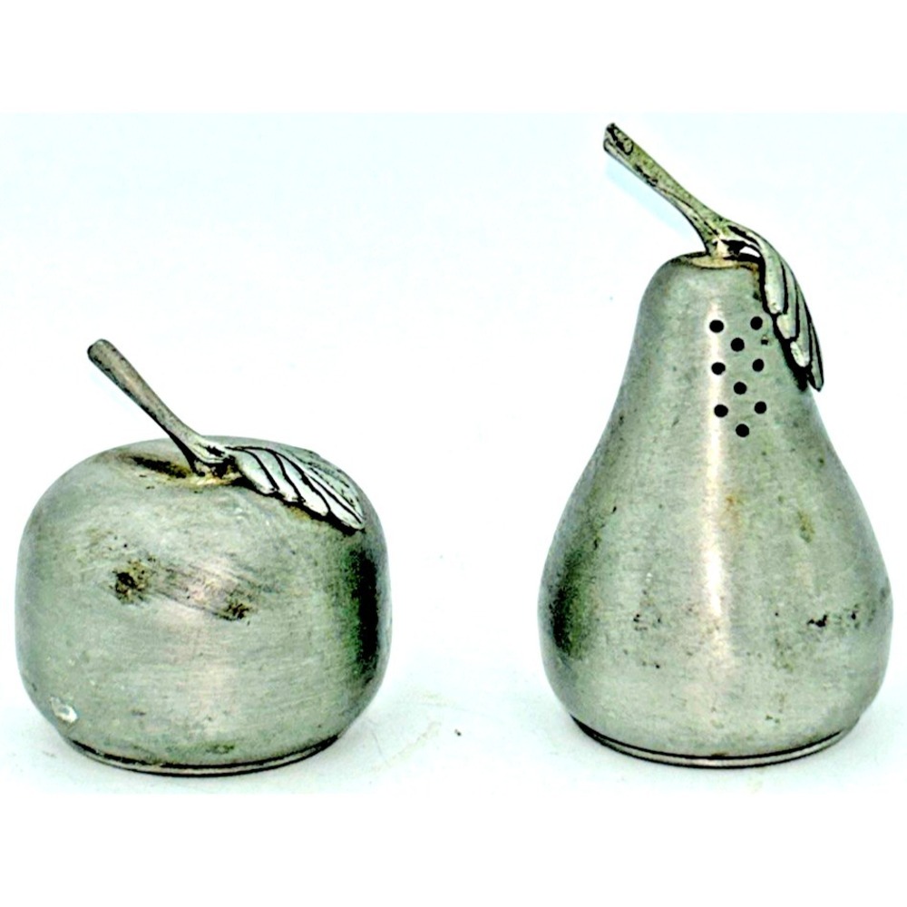 Vintage Apple & Pear Salt And Pepper Shakers By Web Pewter with Stoppers